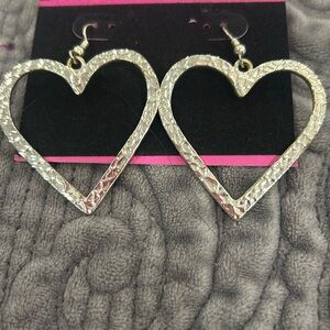 Open Heart Hammered Texture Silver Earrings-Boutique
